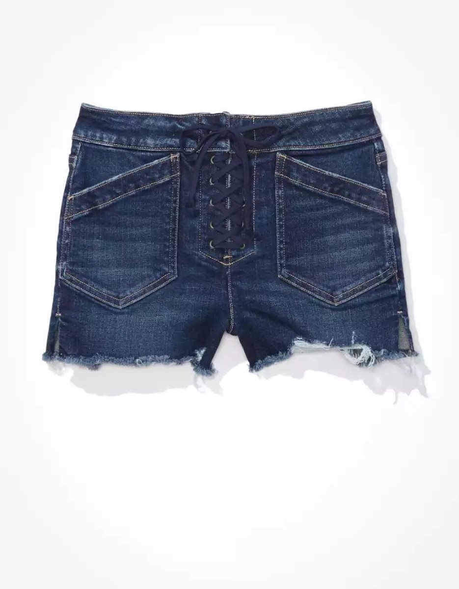 Shorts American Eagle AE Stretch High-Waisted Denim Indigo Foncé Femme | AQL-51833451